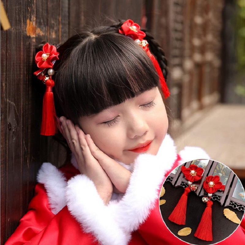 Hanbok Hair Pin - 1pair Chinese Hanfu Hair Accessories Red