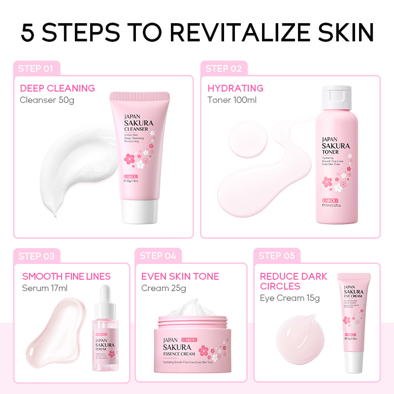 LAIKOU Sakura 5pcs Skin Care K - Essence Serum Toner recension och pris